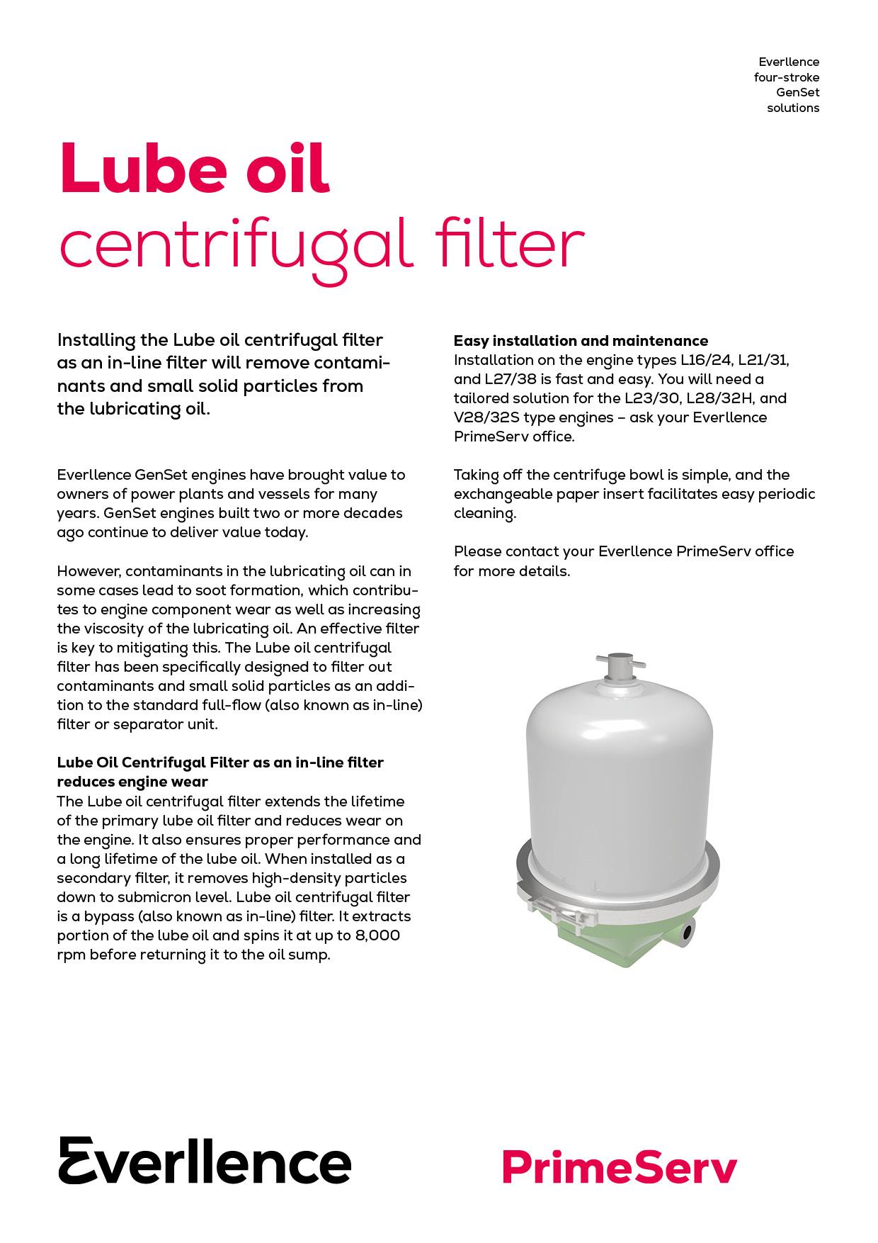 Lube oil centrifugal filter